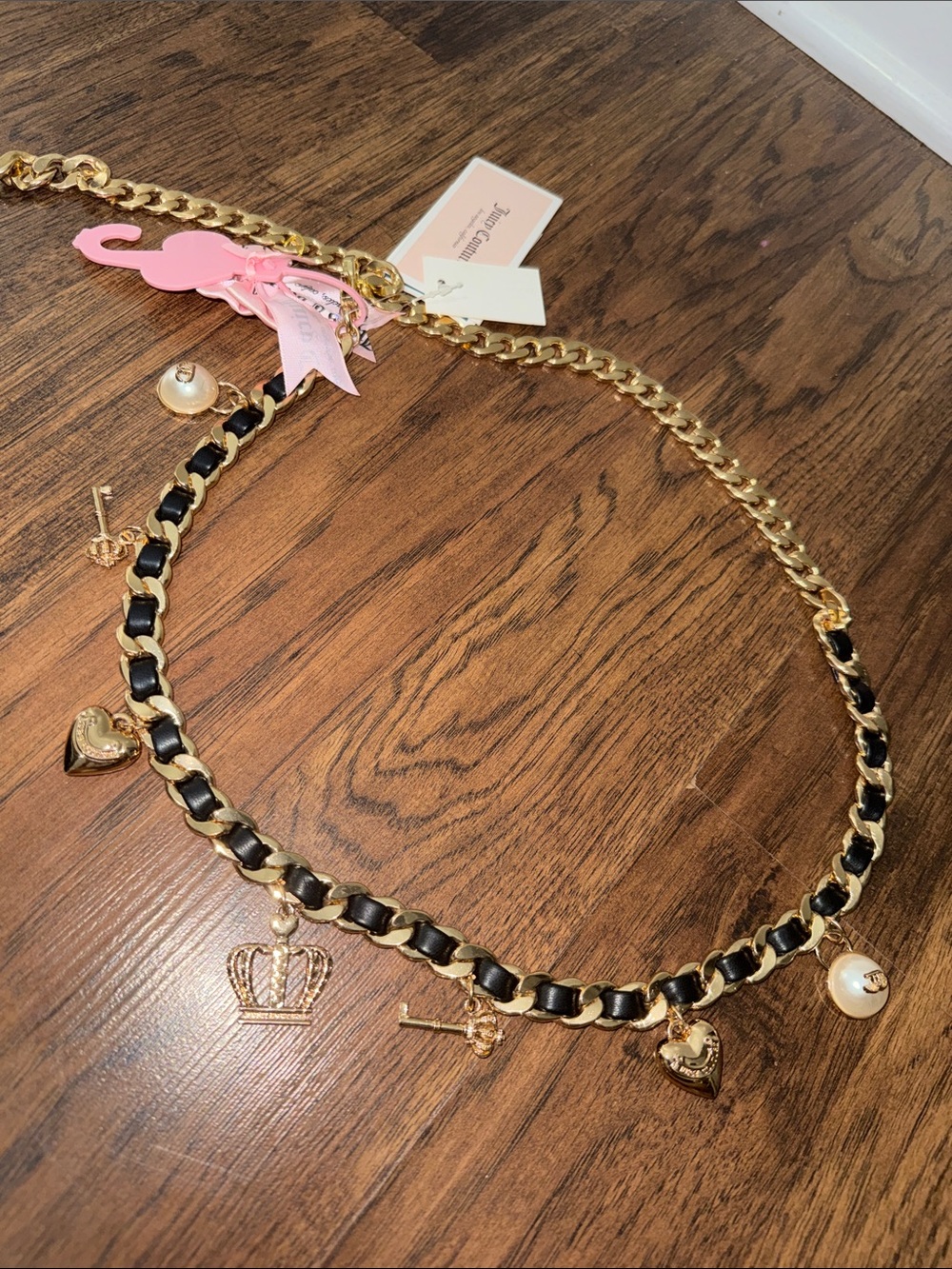 Juicy Couture Gold and Black Chain Charm Belt - Women's Accessories